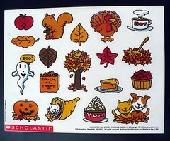1995 SCHOLASTIC HALLOWEEN THANKSGIVING FALL 18 STICKERS 1 SHEET 8 1/2″ x 11″