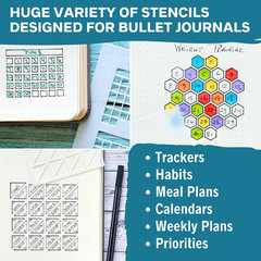 Portable Planner Stencils – x16 Small Square Journal Stencils with Templates for