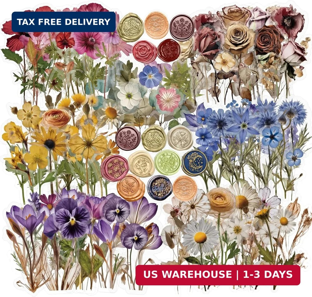 450 Pcs Flower Stickers for Scrapbook Supplies, Dried Pressed Flowers Scrapbook,