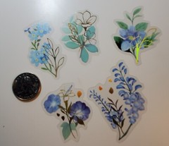 Blue Floral Stickers- 40 stickers- 2 ea of 20 images with gold accents.Good Mood