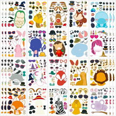 100 Sheets Make a Face Stickers for Kids, 20 Styles Waterproof Animal Stickers