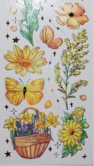 Orange & Yellow Floral stickers with holographic gold accents. 3 sheets. You cut