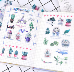 6 Sheets Watercolor Flowers Stickers Papercraft Planner Supply Journal Succulent