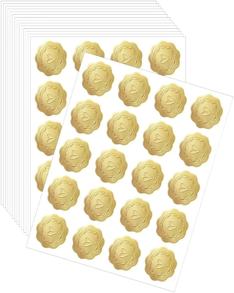 300 PCS Gold Envelope Heart Seal Stickers, Embossed Wax 300pcs