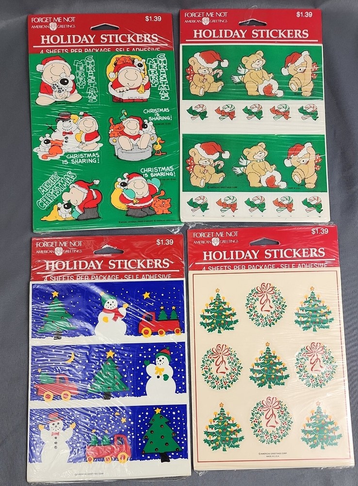 New 1990 Vintage Ziggy Stickers Forget me Not  Christmas, Snowman, Bears 4 Packs