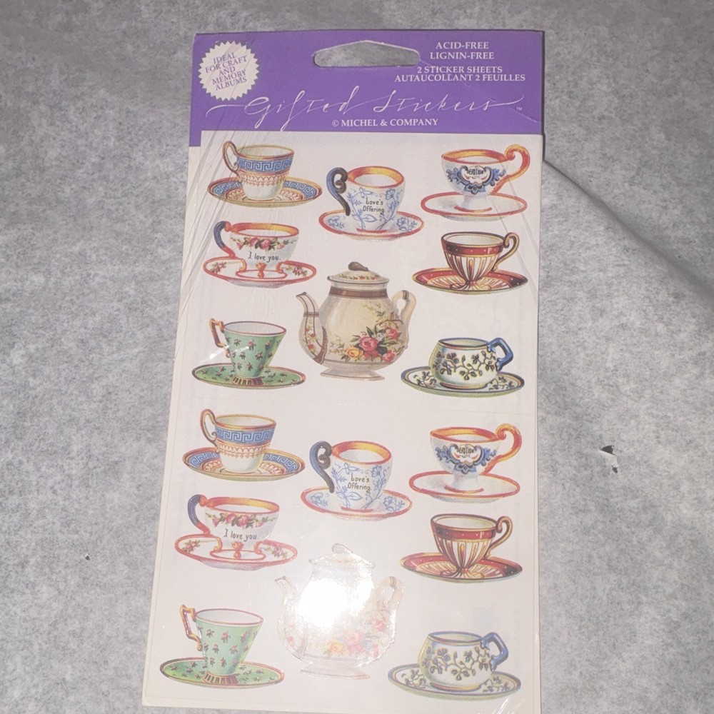 Michel & Company Gilted Stickers Tea Time Teacups & Teapots, 2 Sheets, Acid-Free