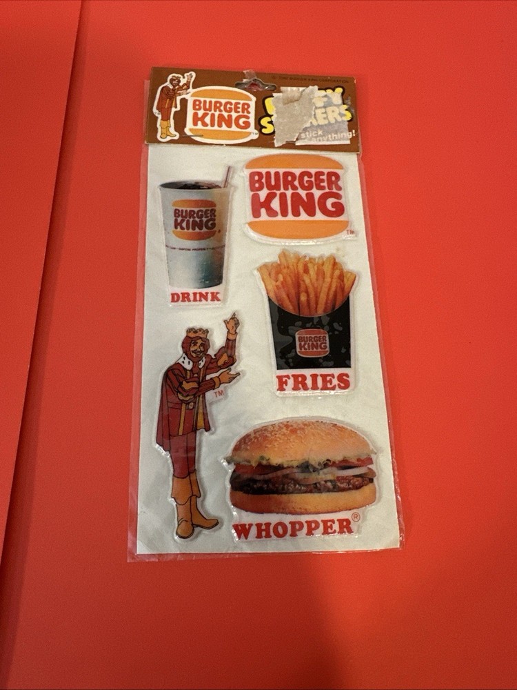 Vintage Burger King Puffy Stickers 1982 Restaurant Advertising Sealed Package !!
