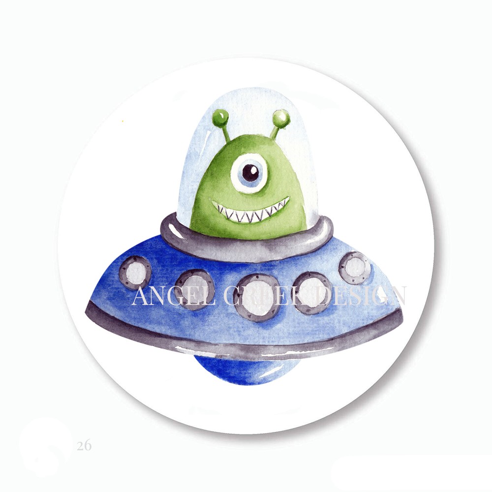 Alien Favors Spaceship Martian Outer Space UFO Scrapbook Stickers Envelope Seals