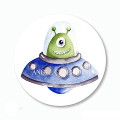 Alien Favors Spaceship Martian Outer Space UFO Scrapbook Stickers Envelope Seals