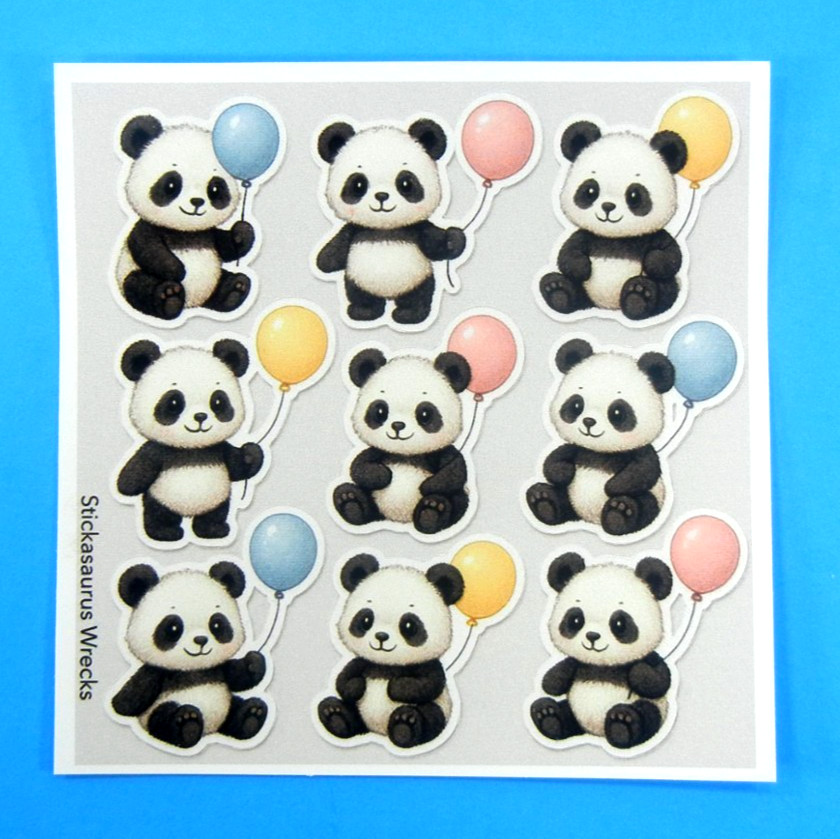 Pandas & Pastel Balloons Sticker Sheet