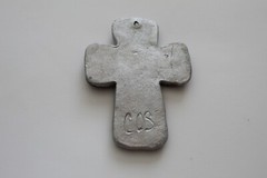 Cross – Handmade Ceramic Cross with Green Rhinestone in the Middle #1