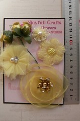 YELLOW & GOLD Mix Fabric Organza Lace 7 Flower Pk 20-80 mm Njoyfull Crafts T3