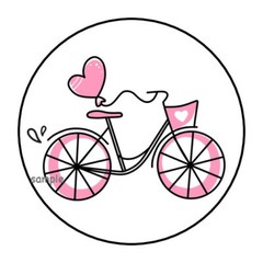 30 PINK BIKE WITH HEARTS ENVELOPE SEALS LABELS STICKERS 1.5″ ROUND LOVE