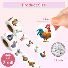 600 Animal Stickers – 1.5 Inch round Sticker Roll for Kids Birthday Party