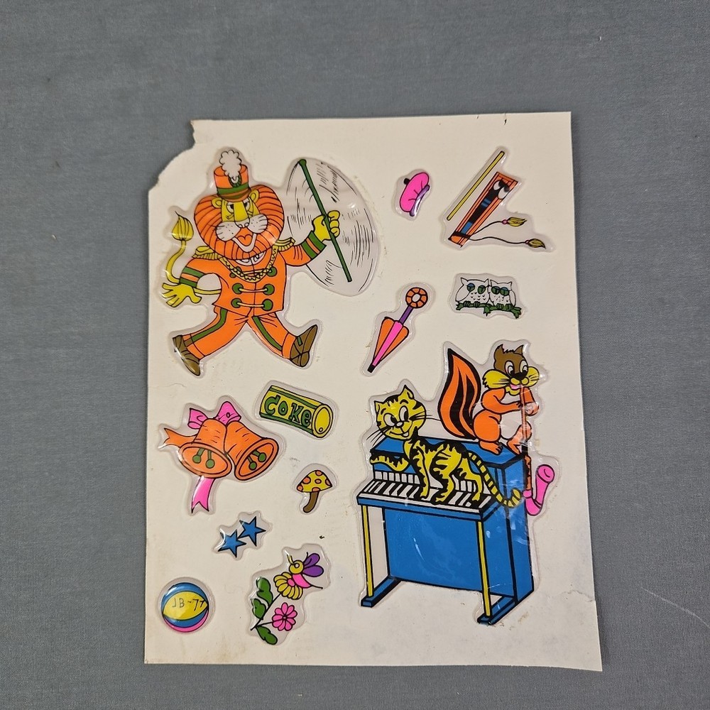 Vintage Puffy Stickers Sheet STICK-ONS Retro Scrapbook Craft Hobby
