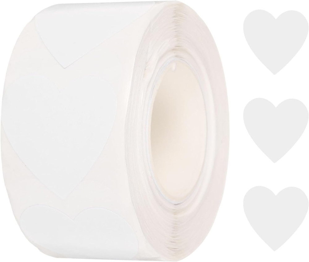 500Pcs White Heart Stickers 1 Inch Self-Adhesive Stickers Coding Label for DIY C