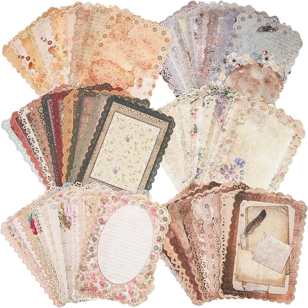 60 Sheets Lace Edged Scrapbook Stationery Paper Assorted Set – 6 Pack Vintage Pa