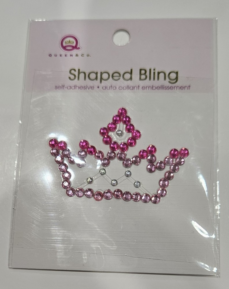 queen co shaped bling crown Rhinestones shades of pink self adhesive 1×2 inches