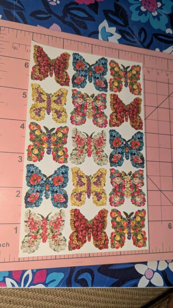 Vintage Gifted Line Stickers Butterfly Butterflies Floral Punch Studio 1 Sheet