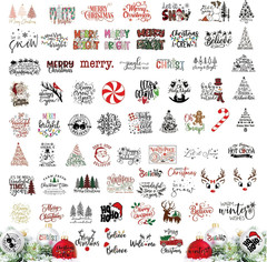71Pcs Christmas Word Decals Rub on Transfer Stickers for Crafts Vinyl Waterproof