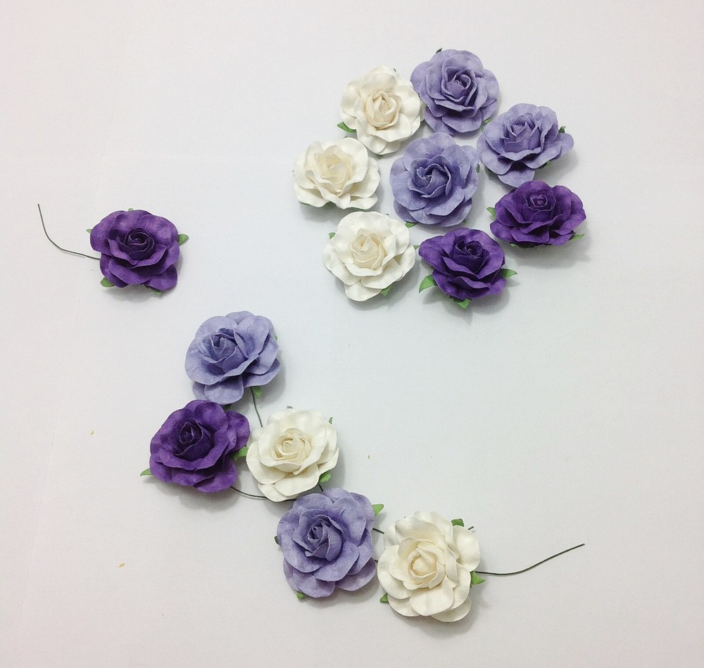 Off White & Purple Roses Valentine Card Scrapbooking Wedding ฺBouquet Bundle DIY