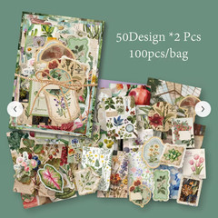 100 PIECES PER KIT BEAUTIFUL NATURE ITEMS FLOWERS MUSHROOMS LEAVES STAMPS A+