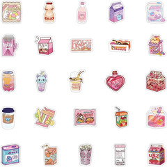 100Pcs Cute Snack, Food, and Drink Stickers Set – Kawaii Small Stickers for T…