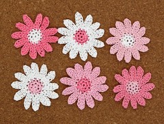 Crochet Flower Small Daisy Applique Embellishment Pink White Mix 6 Pcs