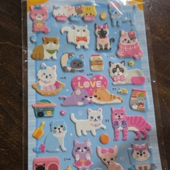Cat Theme Puffy Sticker Sheet, Multicolor Animals & Insects Scrapbooking