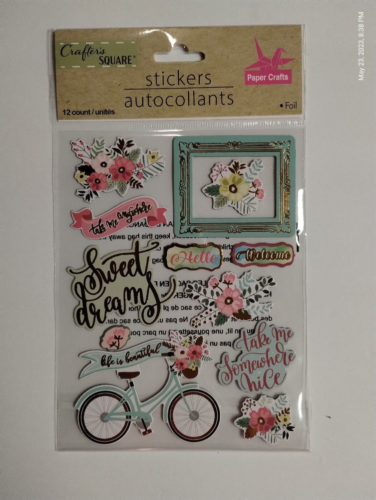 Crafters Square Foil Puffy Stickers/Sweet Dreams,Life is Beautiful, Hello,