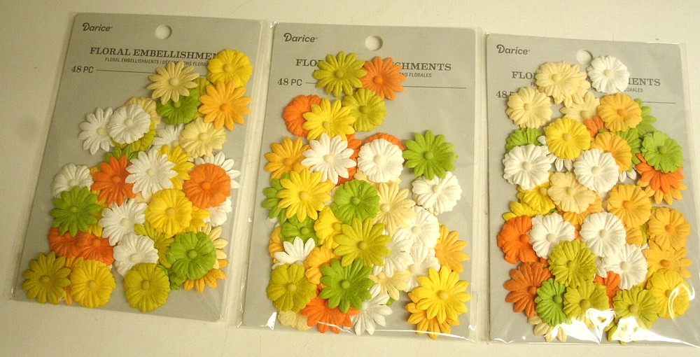 Paper Flowers Card Scrapbook Embellishments – Green Yellow Orange – 3 packs