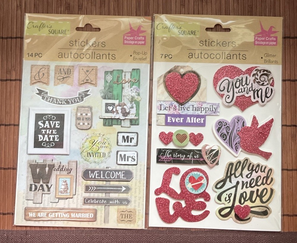 Crafter’s Square Pop-Up Scrapbook Stickers – Love & Wedding Themed