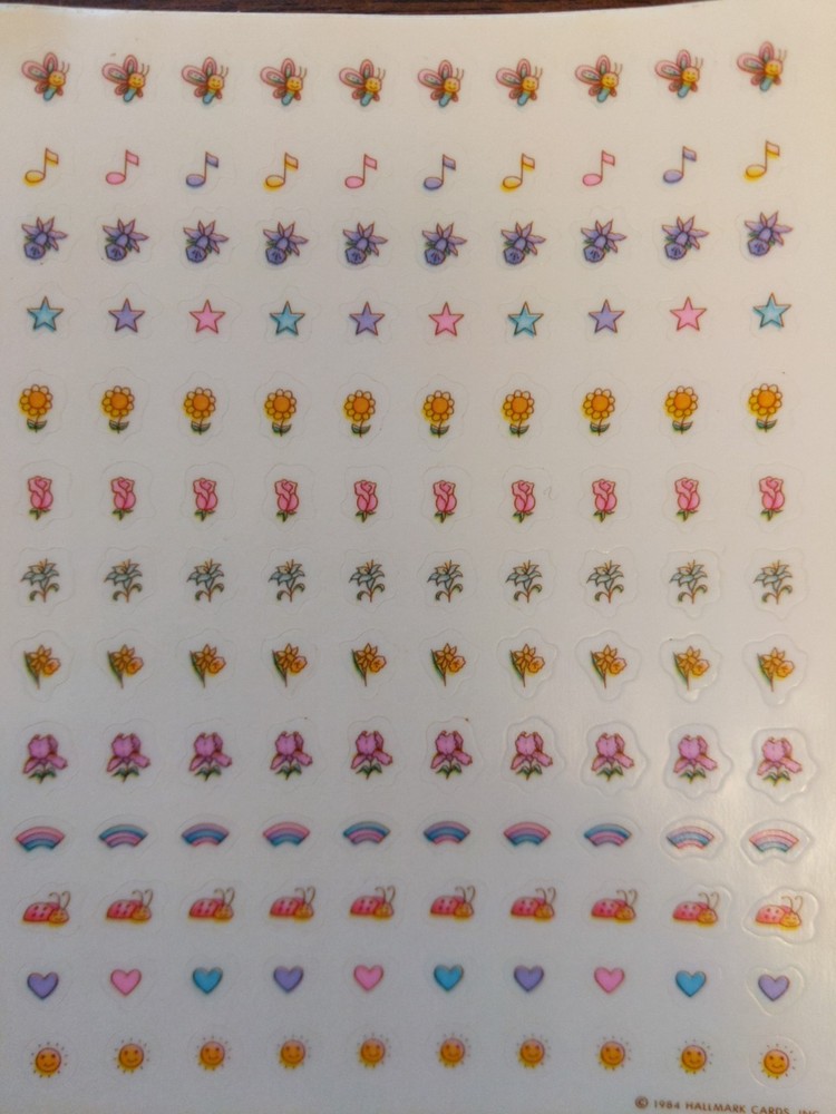 Vintage 80s Hallmark Happy Nails Earrings Stickers Sun Rainbow Flower Star 1984