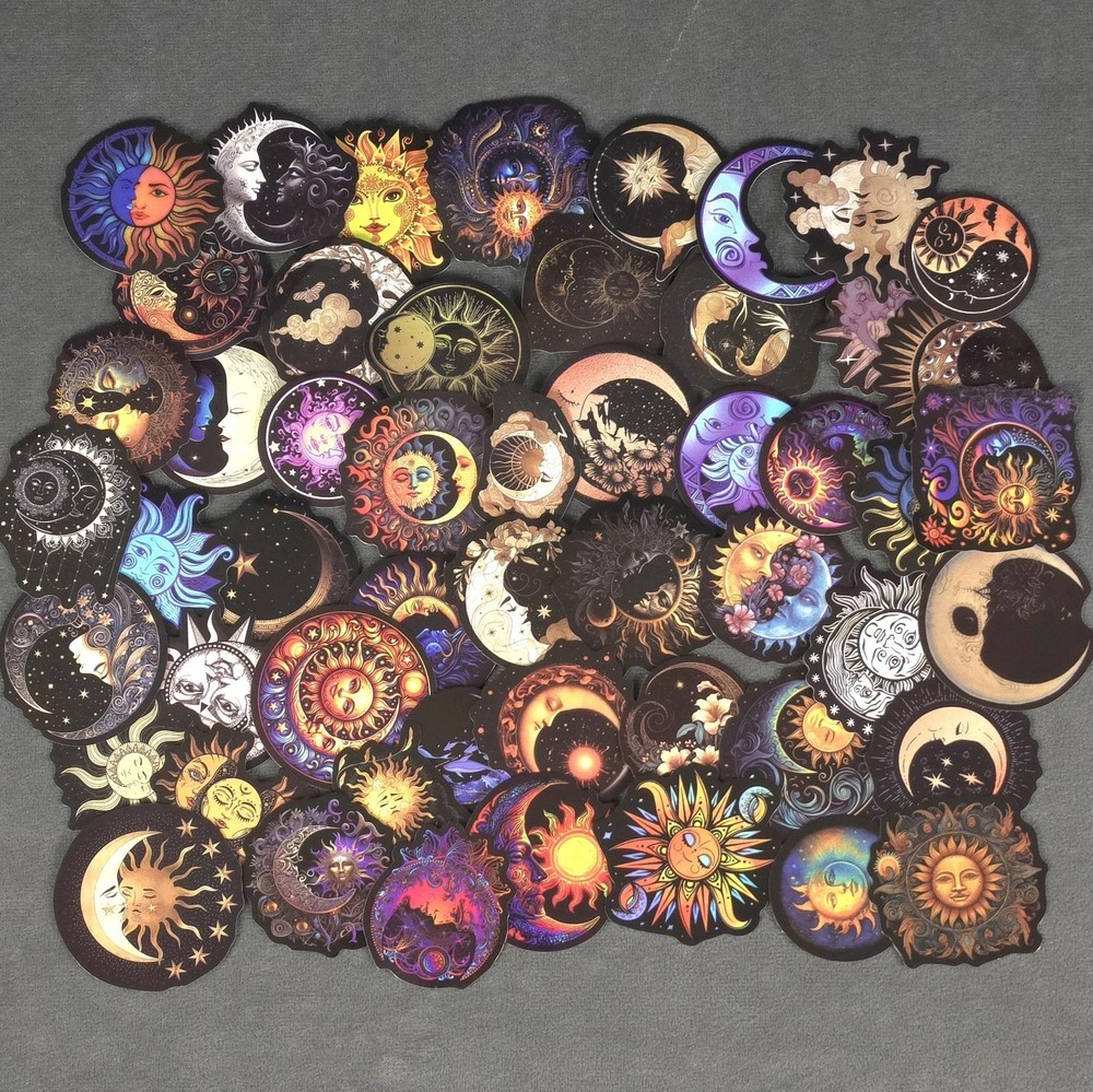 Celestial Sun & Moon Stickers – Set of 10 Random Stickers – Great for Crafts