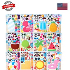 36 Pcs 9″x6″ Summer Make a face Stickers for Kids, Make Your Own Hawaii Pool …