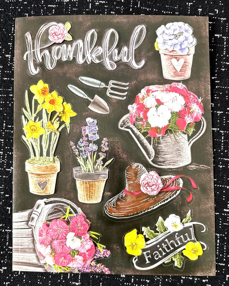 Crafter’s Square 3-D Dimensional Pop-Up Thankful Stickers Flowers Faithful Tools