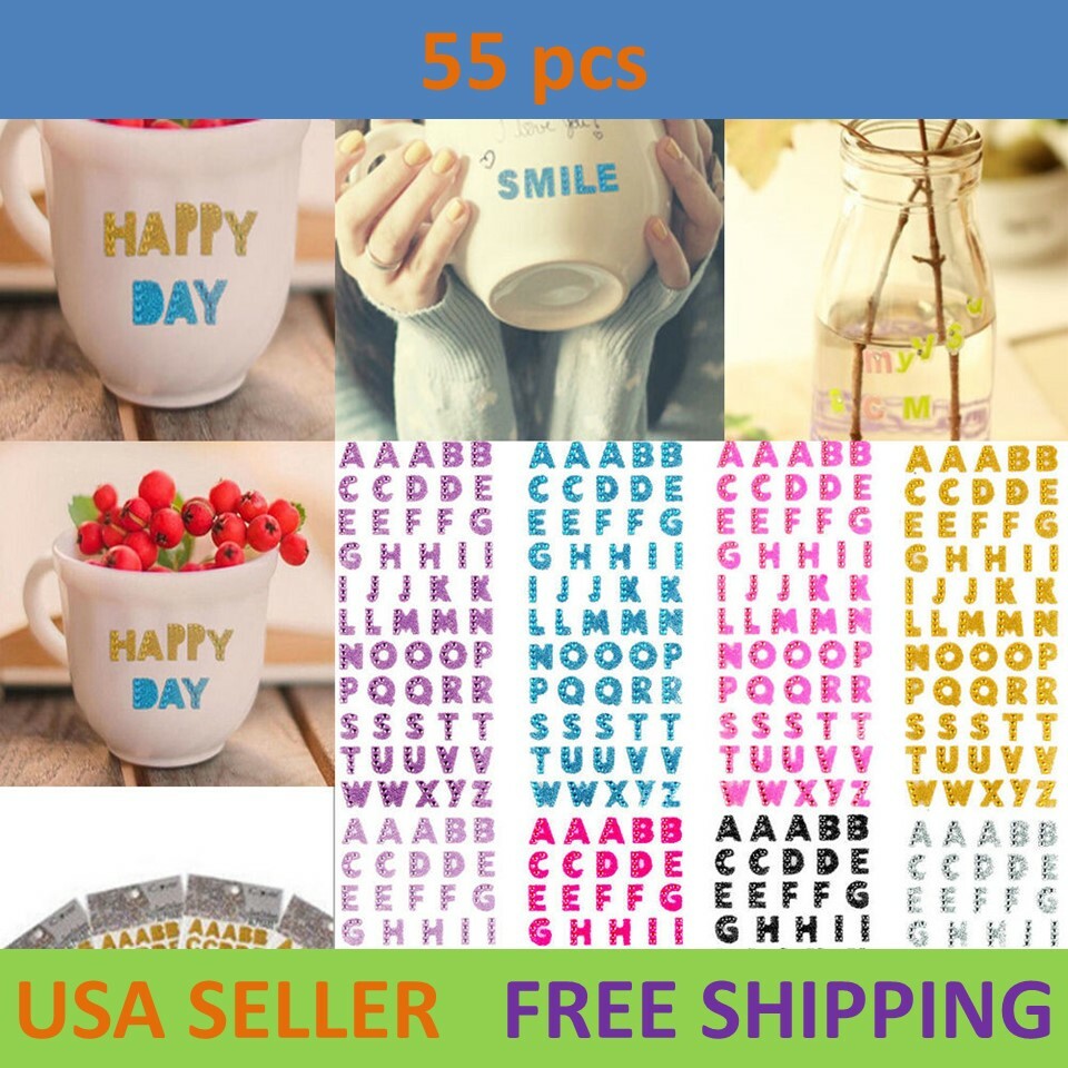 55pcs Letter A-Z Alphabet Glitter Self Adhesive Crystals Stickers Stick On DIY