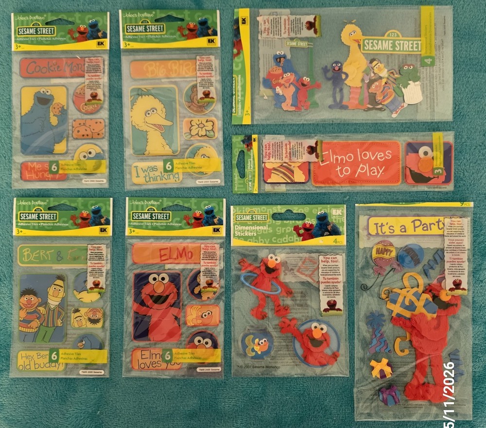 Lot of 8 Jolee’s Boutique EK Success Sesame Street Stickers Dimensional NEW (C11