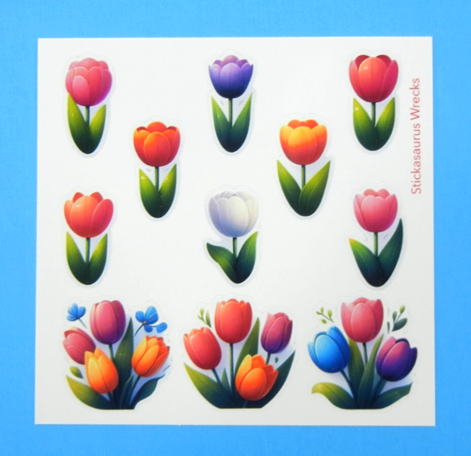 Pink Purple Orange White Red Purple Tulips & Tulip Bouquets Stickers Sheet