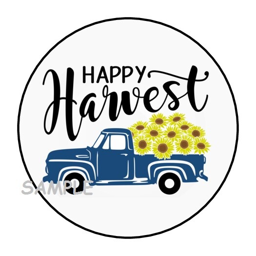30 HAPPY HARVEST CLASSIC TRUCK FLOWERS ENVELOPE SEALS LABELS STICKERS 1.5″ ROUND
