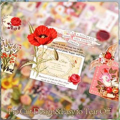 555PCS Vintage Flower Stickers PET Waterproof Scrapbook Journal Planner Decor