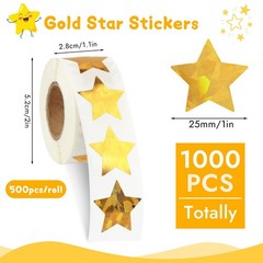 1000 Pcs 1.5 Inch Holographic Gold Star Stickers Adhesive Sparkly Label Stickers