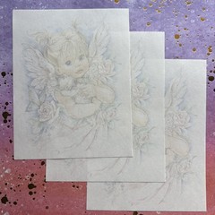 Vintage 80s 90s Pastel Heavenly Angel Kitten Santiago Stationery Paper Sheets