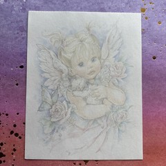 Vintage 80s 90s Pastel Heavenly Angel Kitten Santiago Stationery Paper Sheets