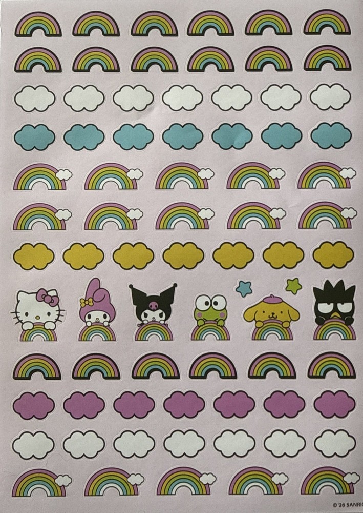 HELLO KITTY FRIENDS Stickers (76pc)Sanrio•Clouds•Rainbow •Cartoon•Card Making•