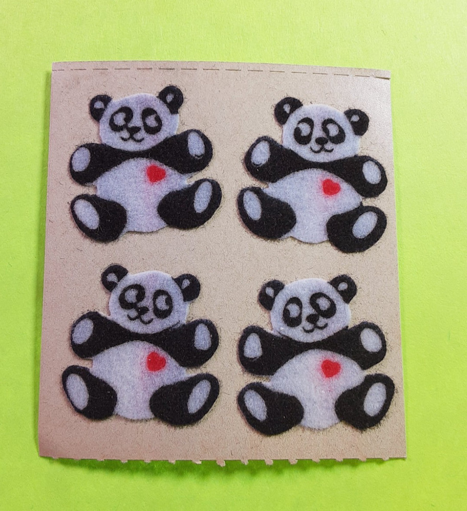 vintage 80’s Sandylion fuzzy brown backing pandas sticker module