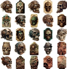 10pcs Steampunk Skull Stickers- Scrapbooking, Journaling, DIY Crafts & Cards