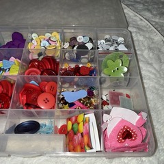 Container Of Miscellaneous Crafting Supplies Buttons And Variety Multi Colors