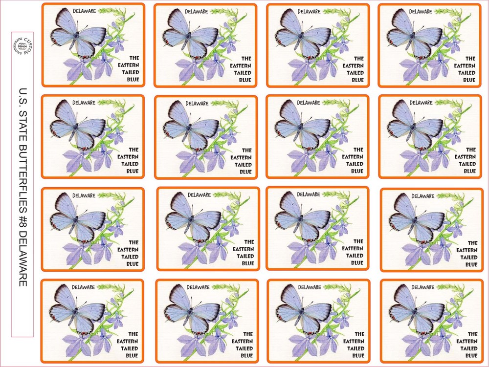DELAWARE STATE BUTTERFLY – THE EASTERN TAILED BLUE SIZE 2.5″ X 2″ – 16 PER SHEET