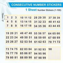 3″ Consecutive Number Stickers, 1 Set Self Adhesive Number Decals, White
